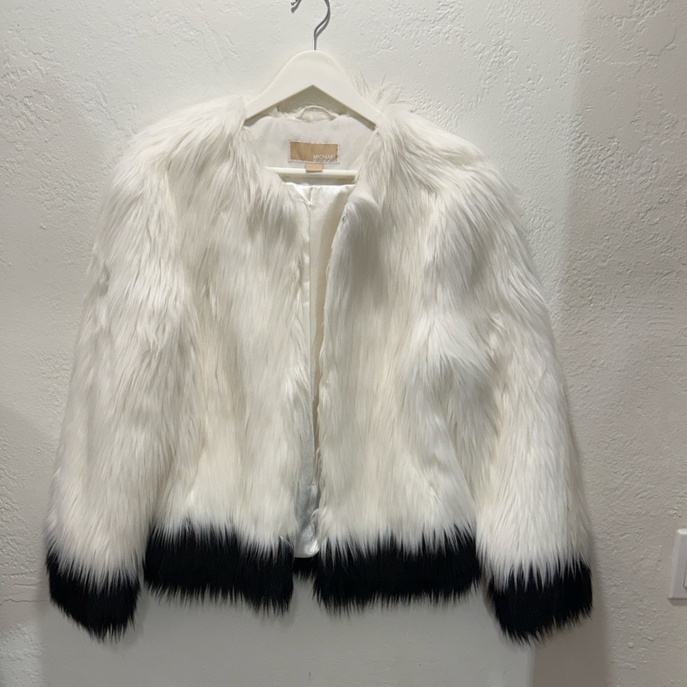 NWOT MICHAEL‎ KORS Dip-Dye Teddy Faux Fur Jacket Size Medium Mob Wife Glam Luxe